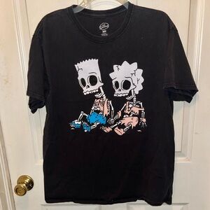 THE SIMPSONS Short Sleeve Bart & Lisa Skeleton Shirt. Sz L.